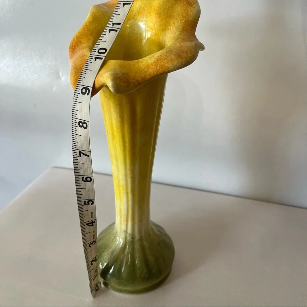 Vintage Italian Ceramic Yellow Green Jack in the Pulpit Vase Calla Lily